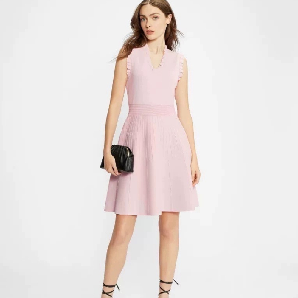 Ted Baker RIAAN Knitted Skater Dress with Frill Detail Pink - Picture 1 of 17